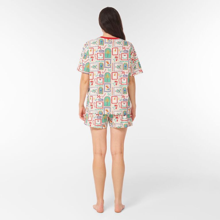 H&H Women's Family Christmas Tee & Shorts Pyjama Set, Cream, hi-res