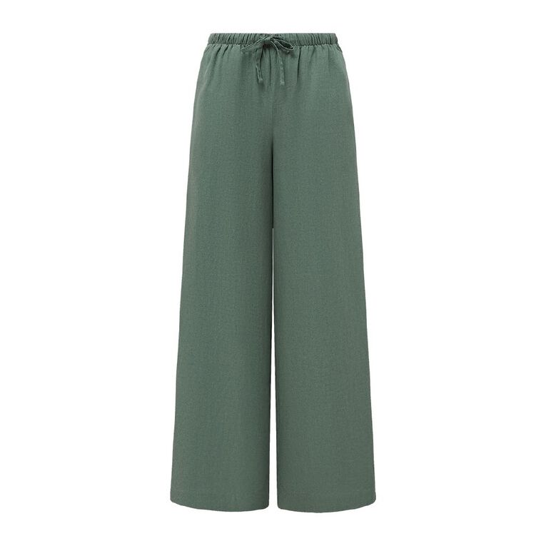 H&H Women's Tie Waist Linen Blend Pants, Green Dark, hi-res