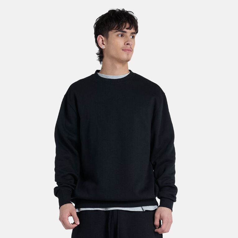 H&H Men's Plain Crew Sweatshirt Black The Warehouse
