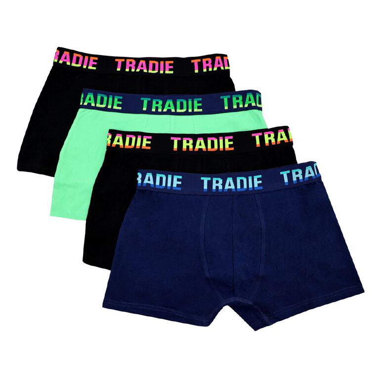 Tradie Men's Trunks Box Set 4 Pack, Black/Green, hi-res