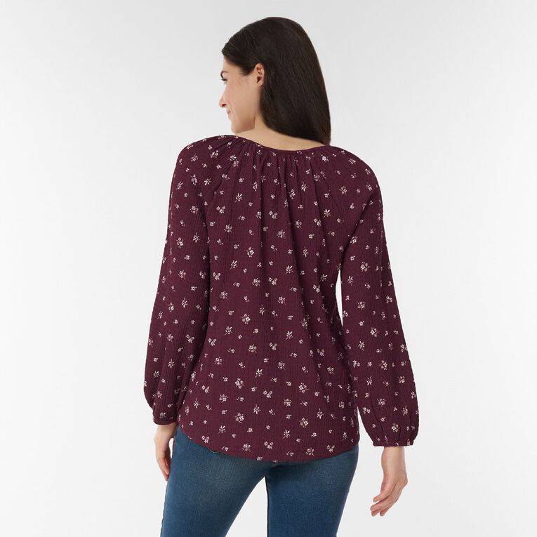 H&H Women's V Neck Gathered Top, Red Dark, hi-res
