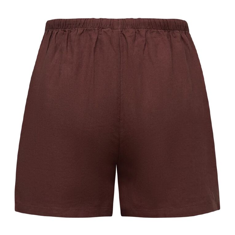 H&H Women's Relaxed Linen Blend Shorts, Brown Dark, hi-res