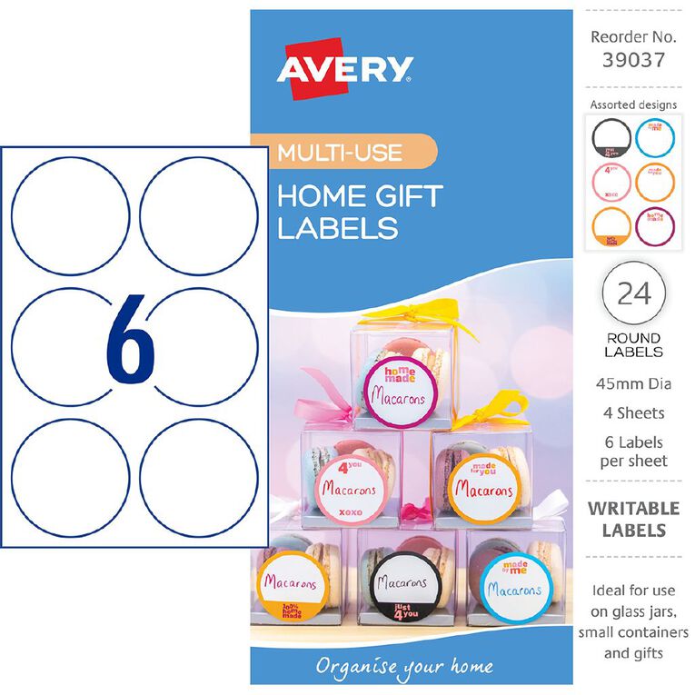 Avery Write-on 45mm Round Homemade Gift Label Assorted 24 Pack, , hi-res
