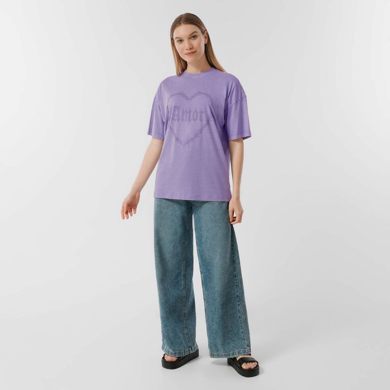 H&H Women's Short Sleeve Boyfriend Graphic Tee, Purple Light, hi-res