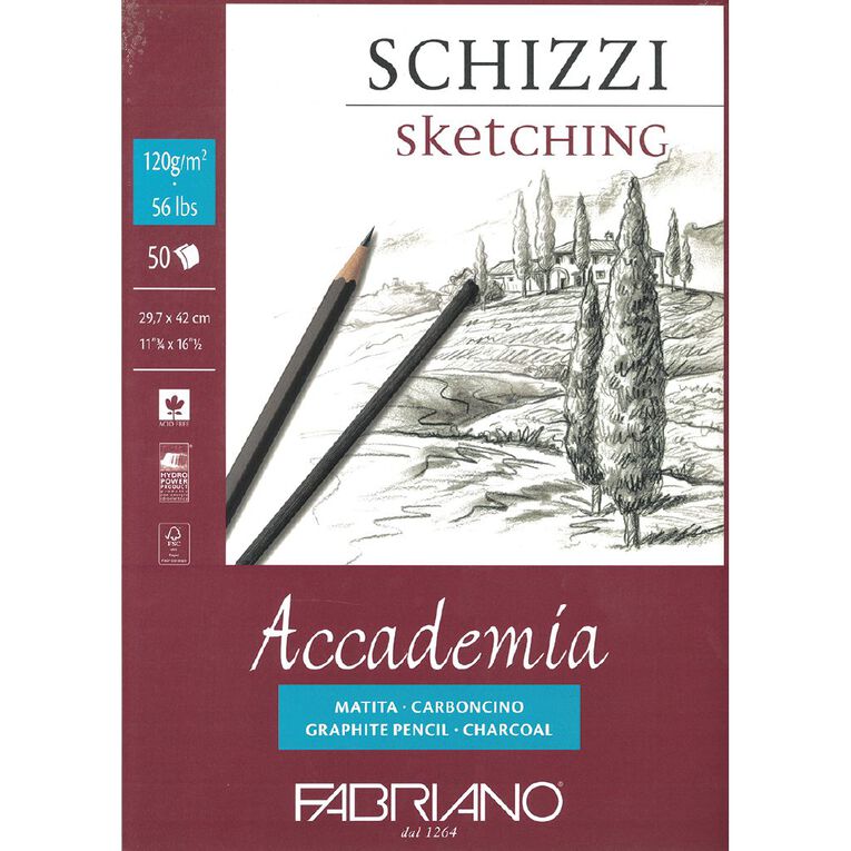 Fabriano Accademia Sketch Pad 120gsm 50 Sheets Multi-Coloured A3, , hi-res