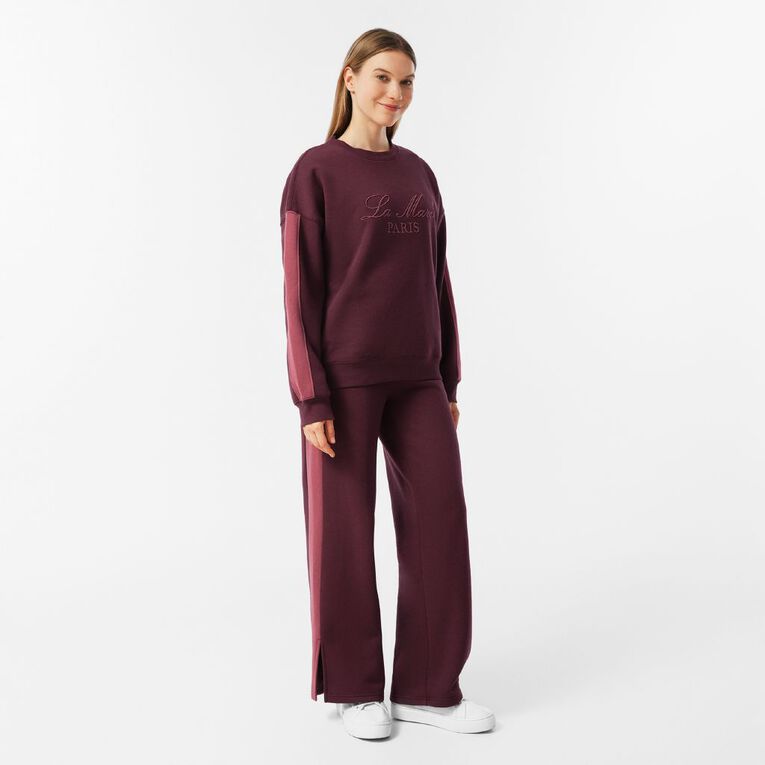 H&H Women's Wide Stripe Split Pants, Red Dark, hi-res