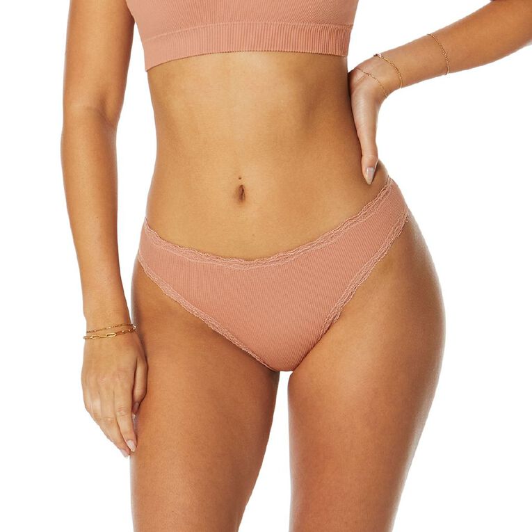 Clio Women's Rib & Lace Gee Brief, Pink Light, hi-res