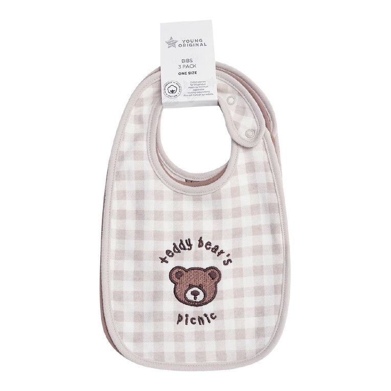 Young Original Babies' Dome Bibs 3 Pack, Cream, hi-res