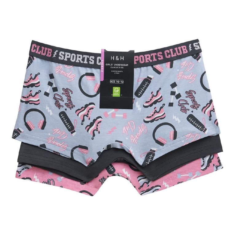 H&H Girls' Shortie 3 Pack, Grey Dark, hi-res