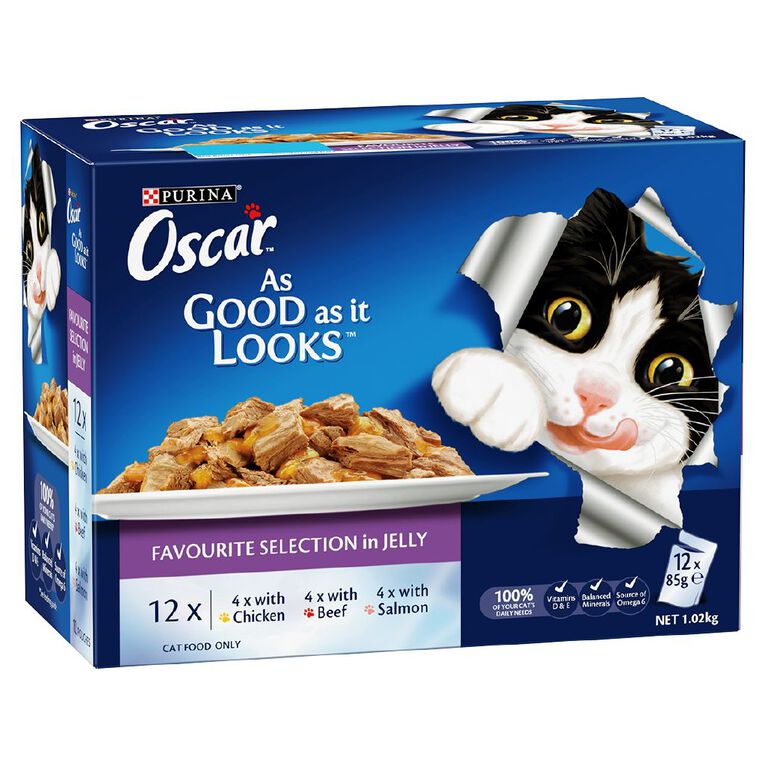 Oscar Adult Favourites Selection Jelly Wet Cat Food Pouch 12 x 85g, , hi-res