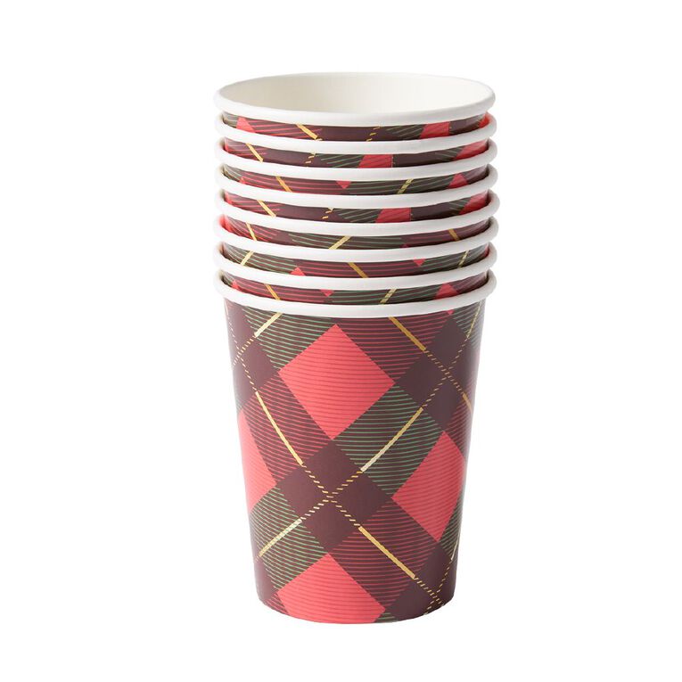 Wonderland Joyful Tidings Paper Cups Tartan 250ml, , hi-res
