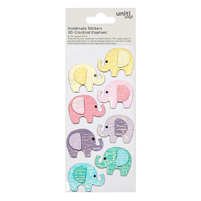 Uniti Craft Adults 3D Embellishments Crackled Elephant 8Pc Little Birdie, , hi-res