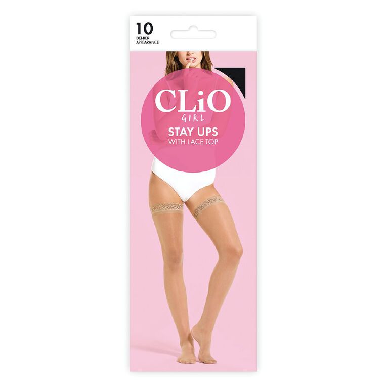 Clio Girl Sheer Stay Ups 1 Pair, Black, hi-res