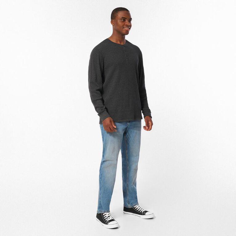 H&H Men's Waffle Henley Tee, Charcoal/Marle, hi-res
