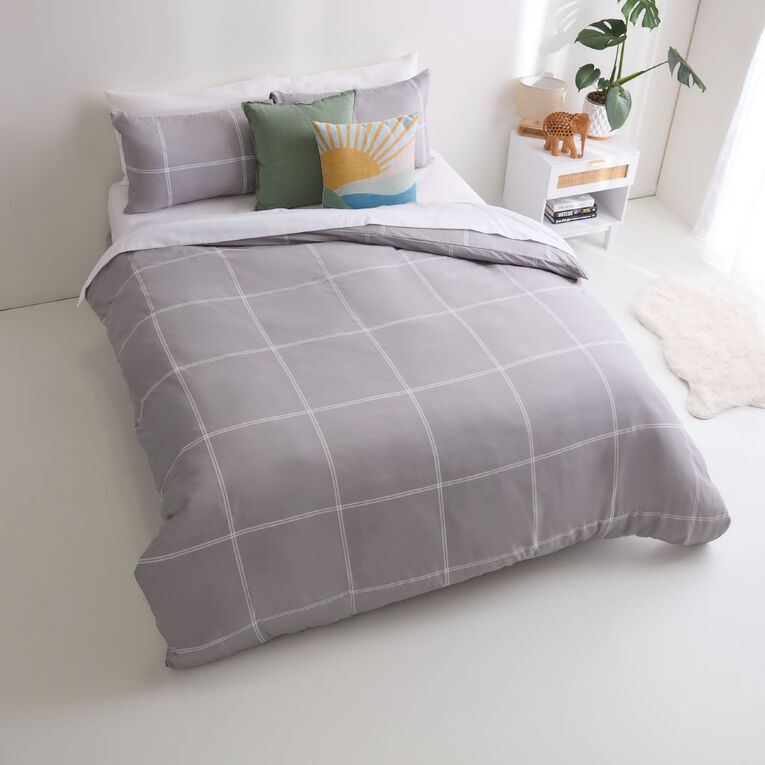 Living & Co Duvet Cover Set Grid Grey Single, , hi-res