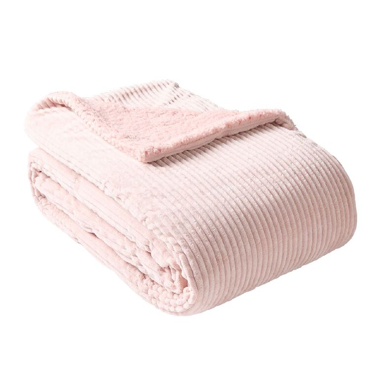 Living & Co Cord Plush Blanket Pink Queen, , hi-res