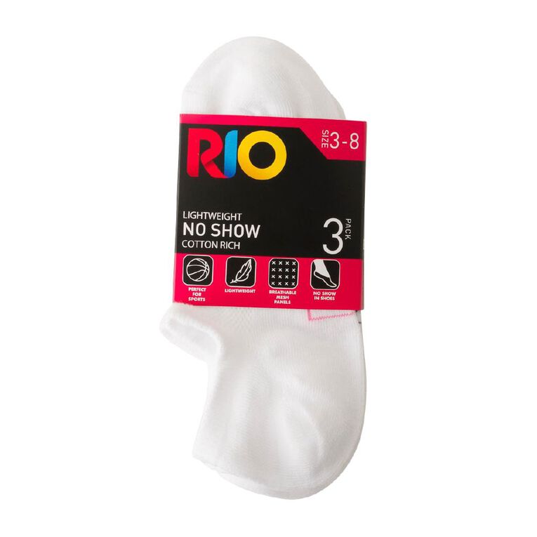 Rio Women's Active No Show Socks 3 Pack, White, hi-res