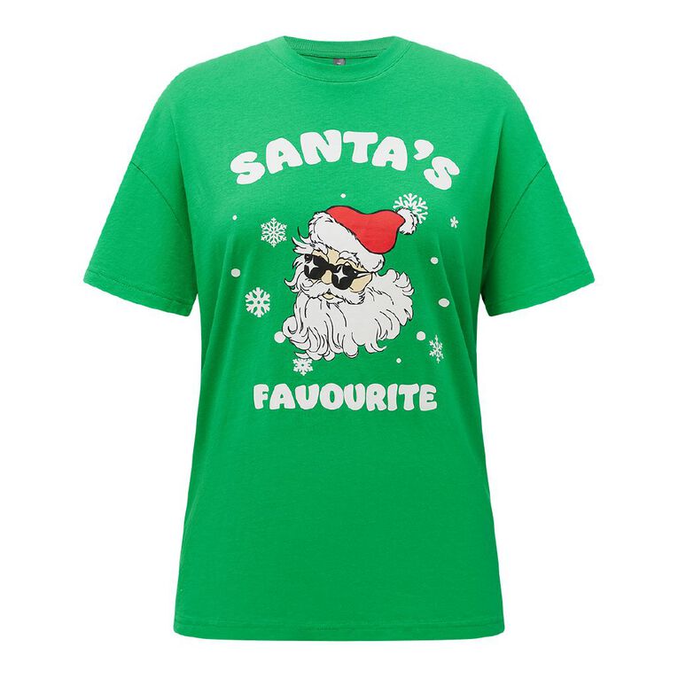 H&H Women's Christmas Printed Tee, Green Mid, hi-res