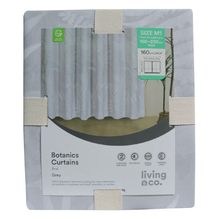 Living & Co Curtains Nature Grey 150-230cm Wide/160cm Drop, , hi-res