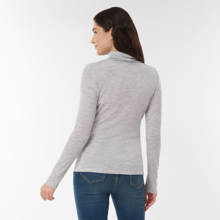H&H Women's Merino Blend Roll Neck Top, Grey Light, hi-res