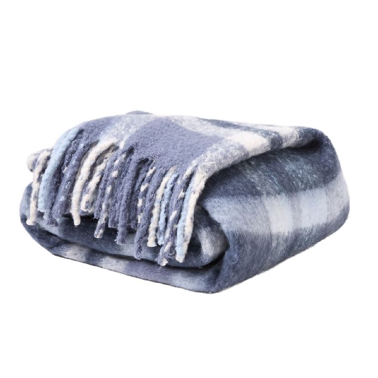 Living & Co Super Soft Plaid Blanket Blue Queen, , hi-res