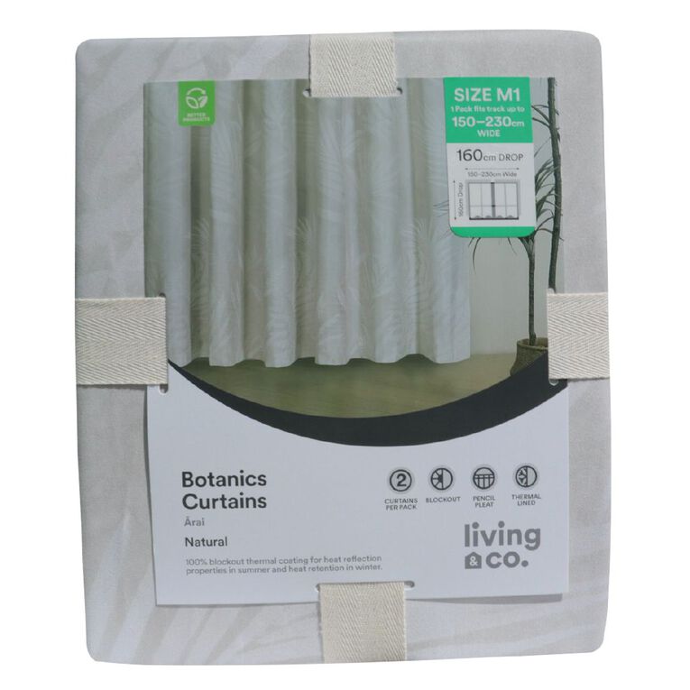 Living & Co Curtains Nature Natural 150-230cm Wide/160cm Drop, , hi-res