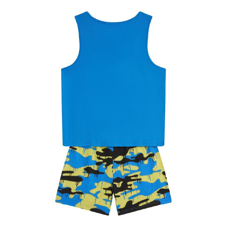 H&H Boys' Singlet and Shorts Pyjama Set, Blue Mid, hi-res