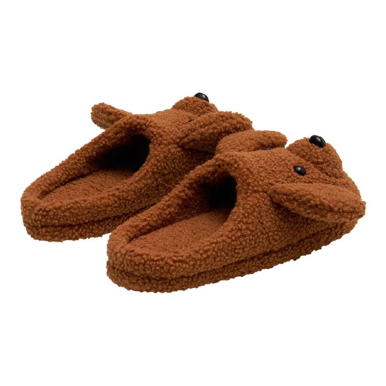 H&H Women's Teddy Scuff Slippers, Brown Mid, hi-res