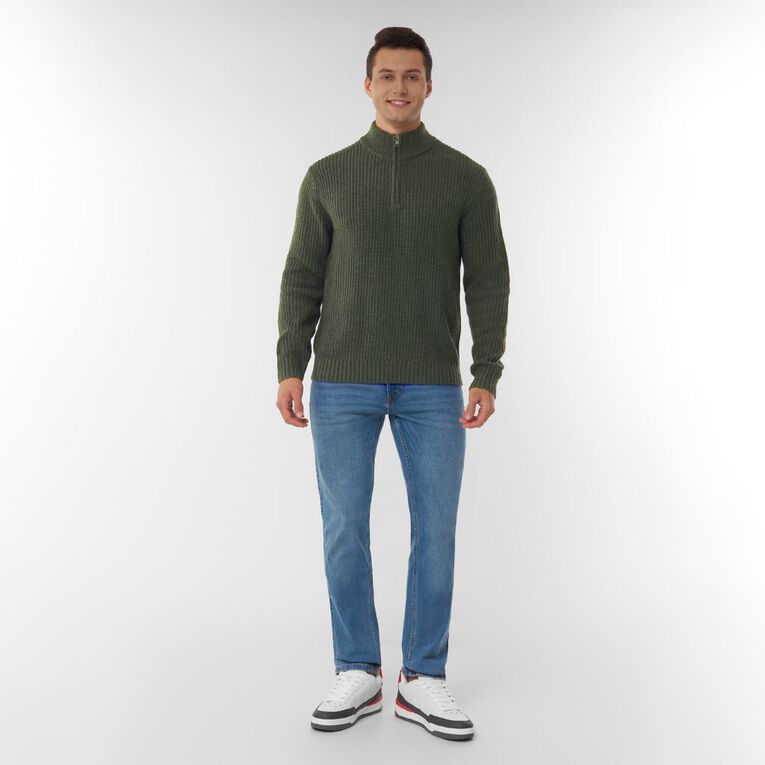 H&H Men's QTR Zip Fisherman Rib Pullover, Green Dark, hi-res