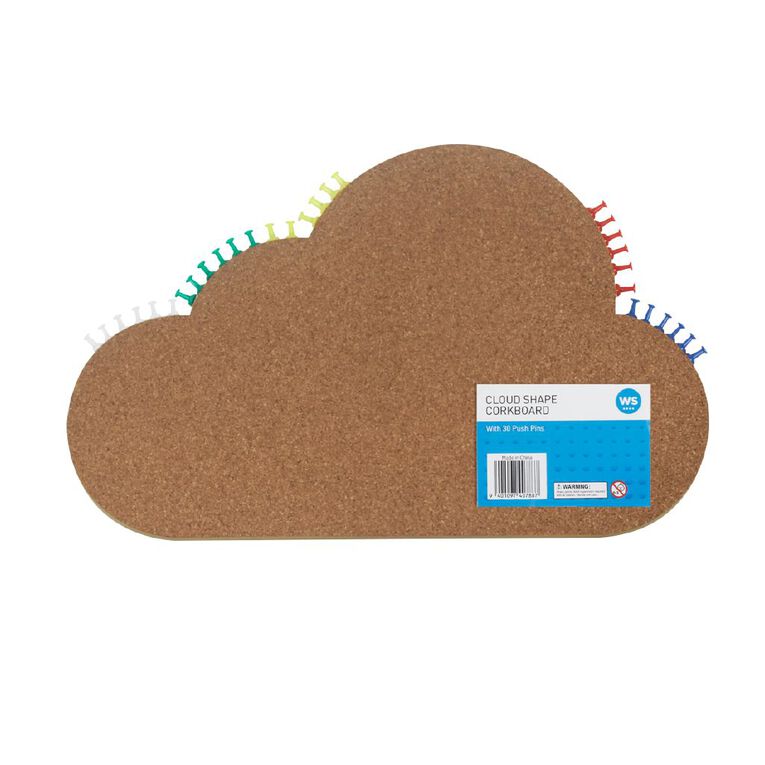 WS Cloud Shape Corkboard With 30 Push Pins, , hi-res