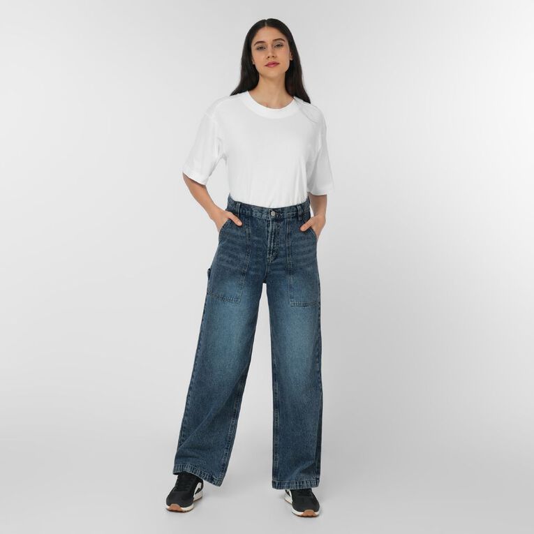 H&H Women's High Rise Straight Leg Carpenter Jeans, Denim Mid, hi-res