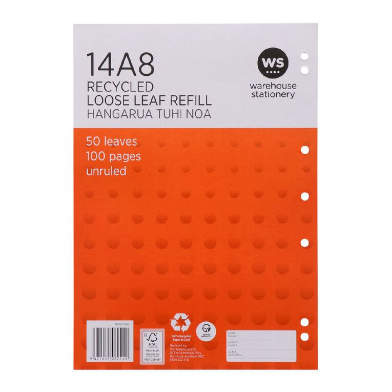 WS Pad Refill 14A8 Blank 50 Leaf Punched Orange, , hi-res