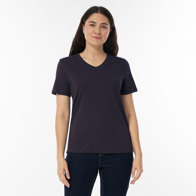 H&H Women's Short Sleeve Cotton V-Neck Tee, Grey Dark, hi-res