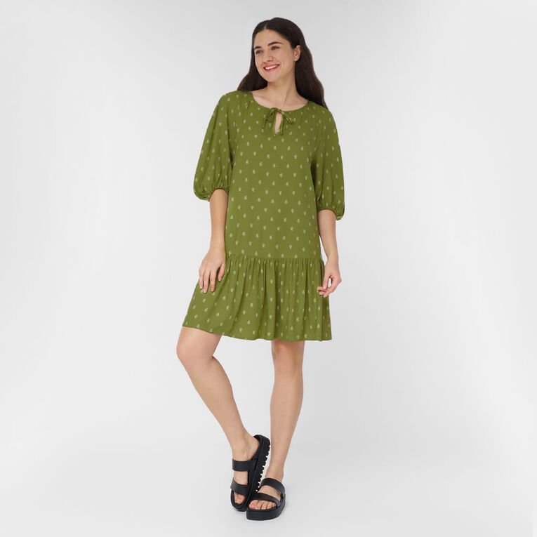 H&H Women's Short Sleeve Bouson Boho Dress, Green Mid, hi-res