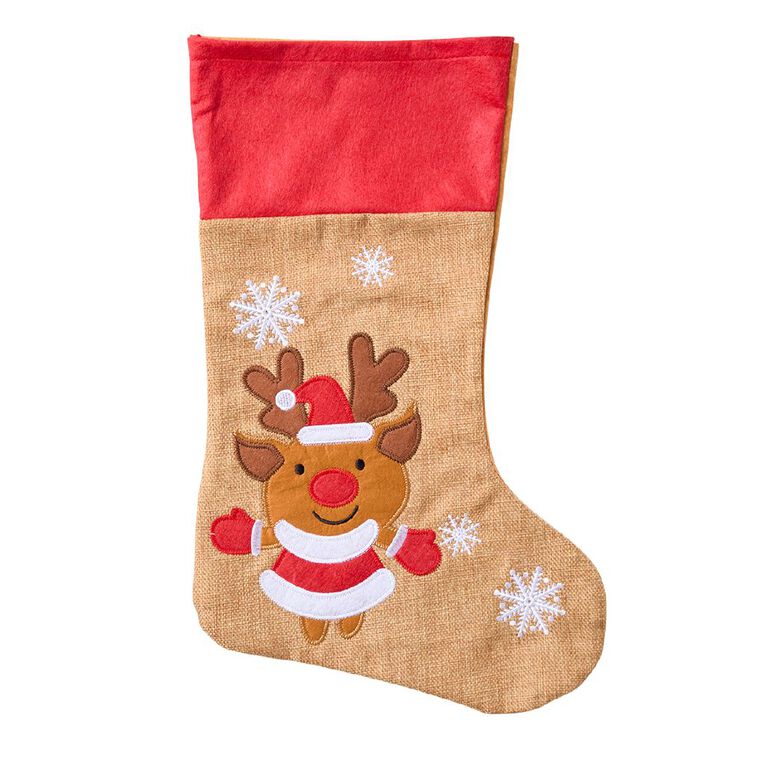 Wonderland Novelty Hessian Look Christmas Stocking 48cm Assorted, , hi-res