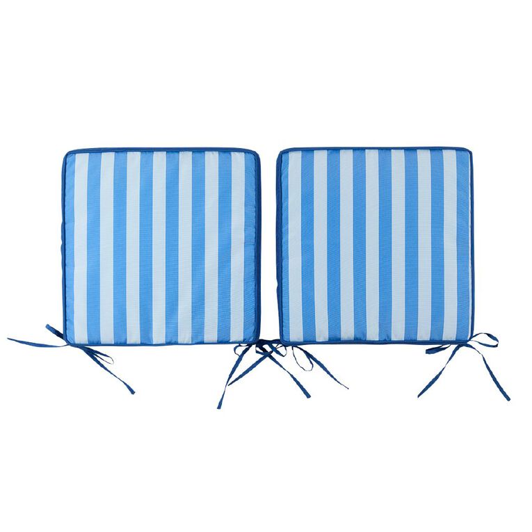 Living & Co Outdoor Chairpad 2 Pack Stripes Blue 40cm x 40cm, , hi-res