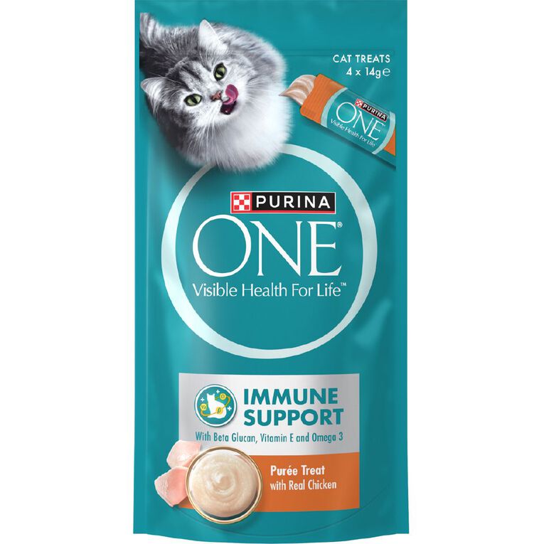 PURINA ONE Immune Care Puree Chicken Cat Treats 4 x 14g, , hi-res