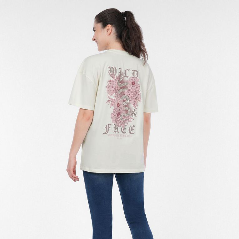 H&H Women's Short Sleeve Boyfriend Graphic Tee, Cream WILD, hi-res