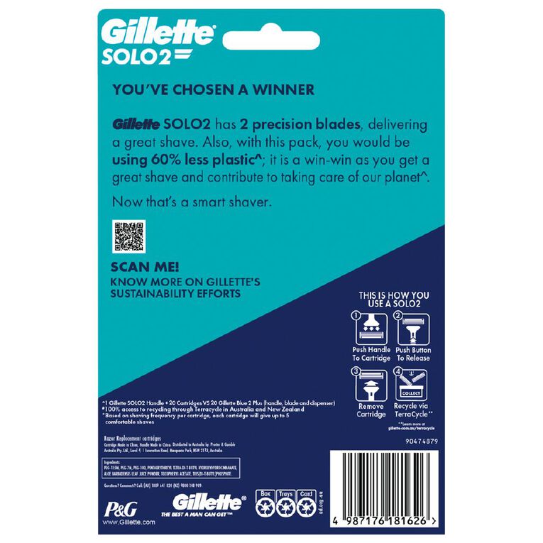 Gillette Solo Hybrid 1 Handle 20 Pack, , hi-res