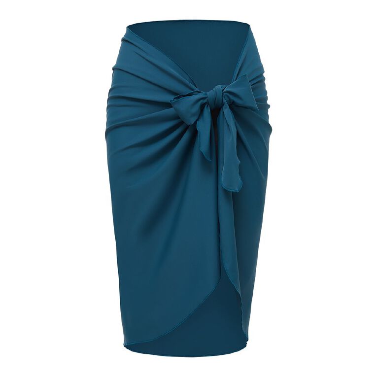 Active Intent Women's Knee Length Swim Sarong, Blue Dark, hi-res