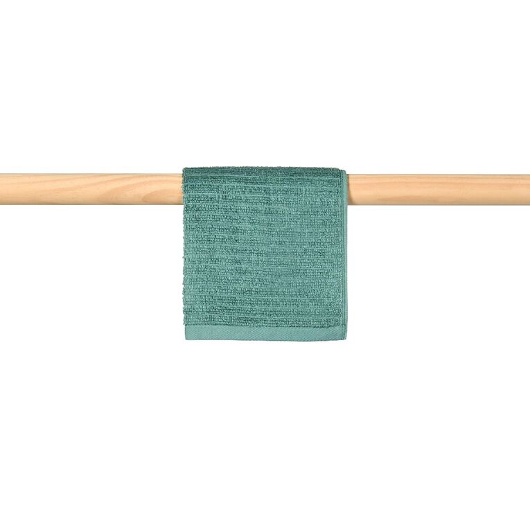 Living & Co Plush Ribbed Face Towel Green 30cm x 30cm, Green, hi-res