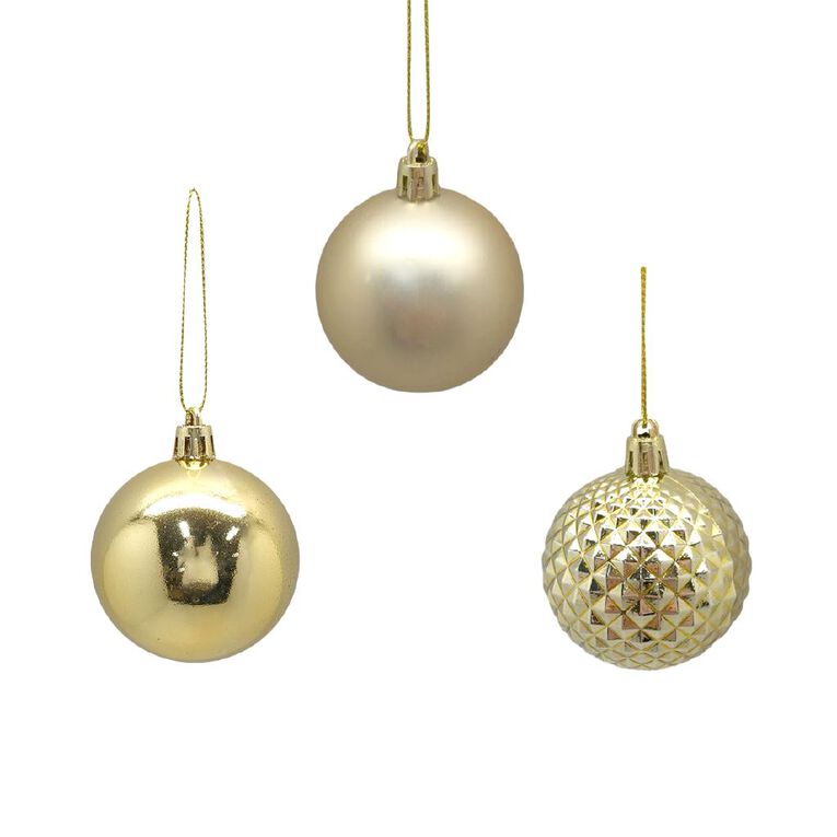 Wonderland Christmas Baubles 6cm Gold 10 Pack, , hi-res