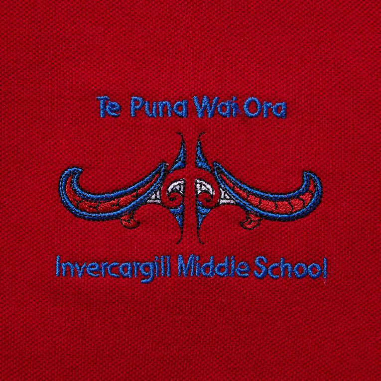 Schooltex Invercargill Middle School Long Sleeve Polo with Embroidery, Red Mid, hi-res