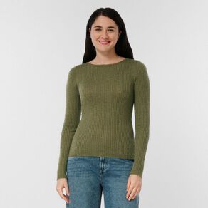 H&H Women's Merino Blend Rib Crew Knit