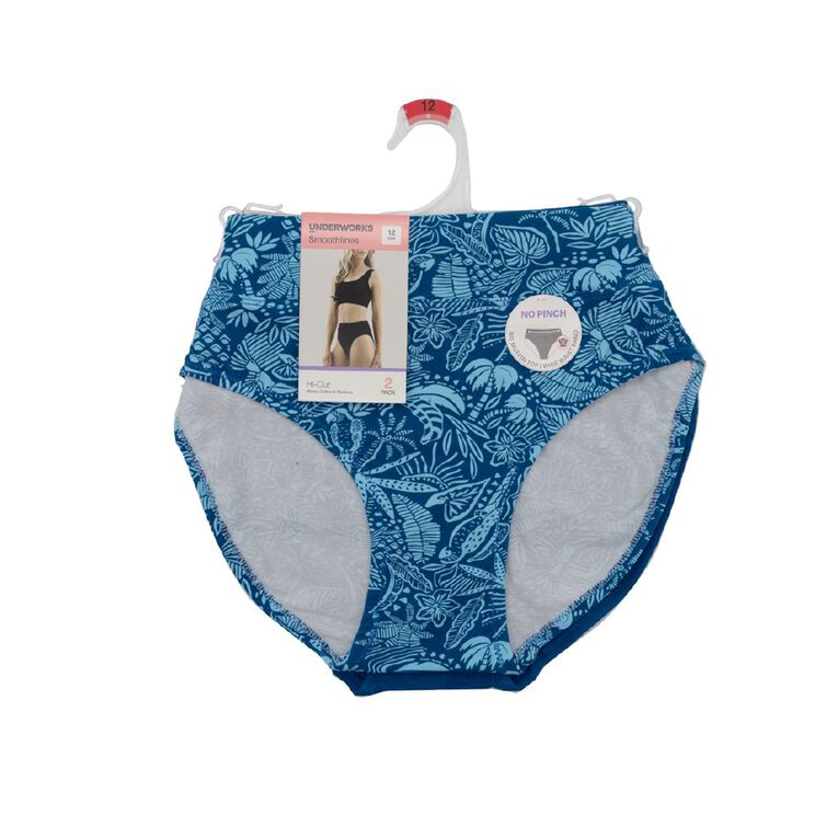 Underworks Women's Smooth Line Hi-Cut Briefs 2 Pack, Blue Dark W26 PARROT, hi-res