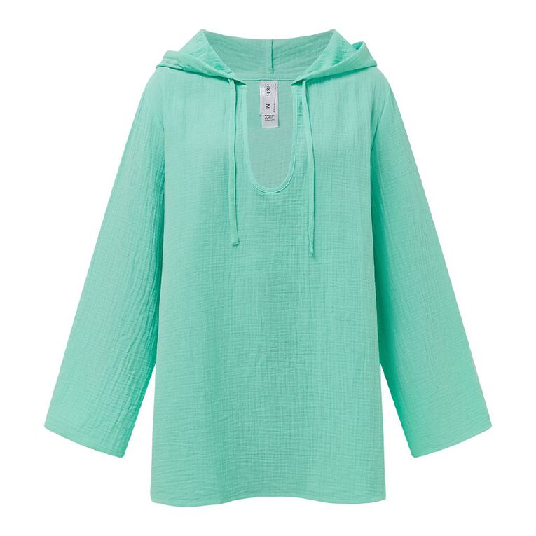 H&H Women's Cotton Hooded Swim Coverup, Green Mid, hi-res