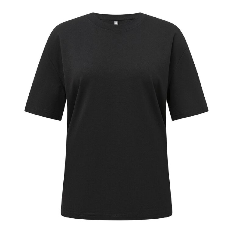 H&H Women's Short Sleeve Boxy Plain Tee, Black, hi-res