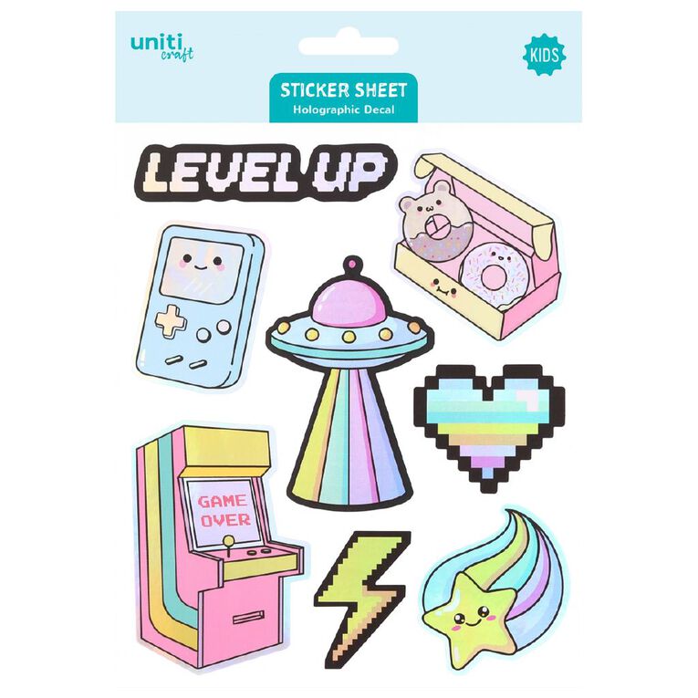 Uniti Craft Kids Holographic Decal Sticker Sheet Y2K, , hi-res