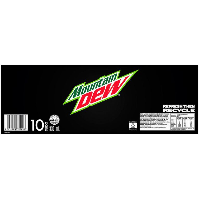 Mountain Dew Soft Drink 330ml Green 10 Pack, , hi-res
