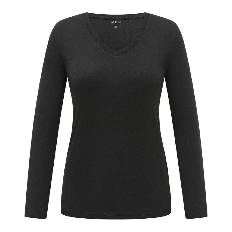 H&H Women's Long Sleeve Thermal Top, Black, hi-res